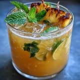 Refreshing Pineapple Coconut Agua Fresca with lime and mint garnish.