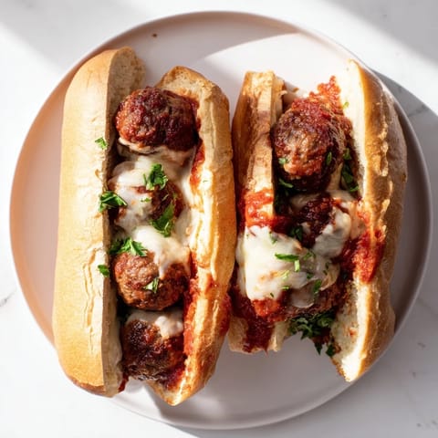 Smothered in sauce, this Meatball Sub is filled with tender meatballs and ready for the broiler.