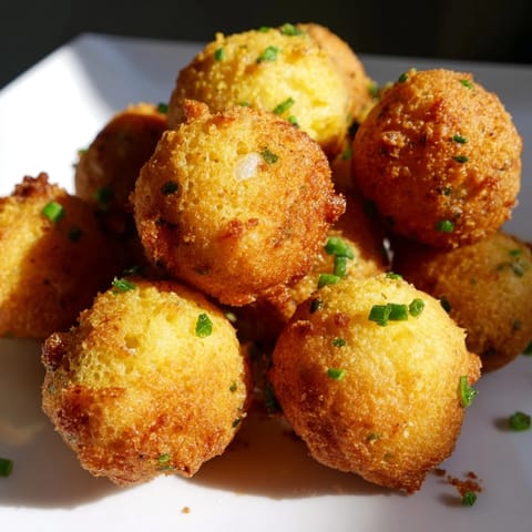 Savory Hushpuppies with crunchy cornmeal crusts and fluffy centers, served hot alongside fried catfish on a plate.