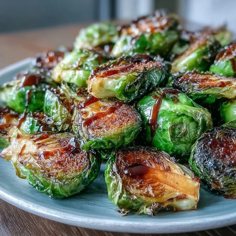 Golden roasted Brussels sprouts with sticky balsamic glaze, a perfect savory side.