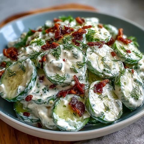 Creamy Cucumber Salad with Dill and Greek Yogurt, a refreshing summer side with crisp cucumbers in tangy dressing.