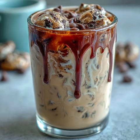 Cookies and cream cold brew in a tall glass with ice, whipped cream, and crushed cookies on top, served with a straw.