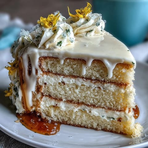 Mother's Day Lemon Curd Layer Cake artfully adorned with delicate edible flowers.