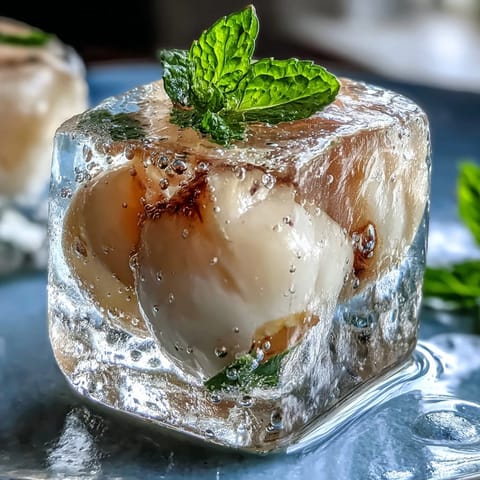 Refreshing lychee agar jelly cubes float in sparkling yuzu water, a delightful summer treat.