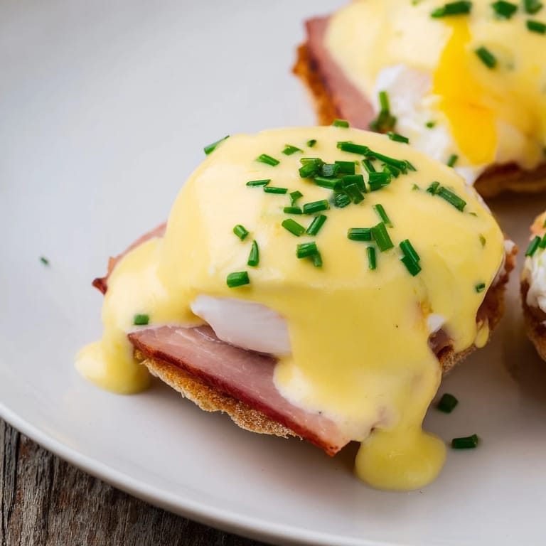 Classic Eggs Benedict dish, perfectly poached, ready for delightful brunch.