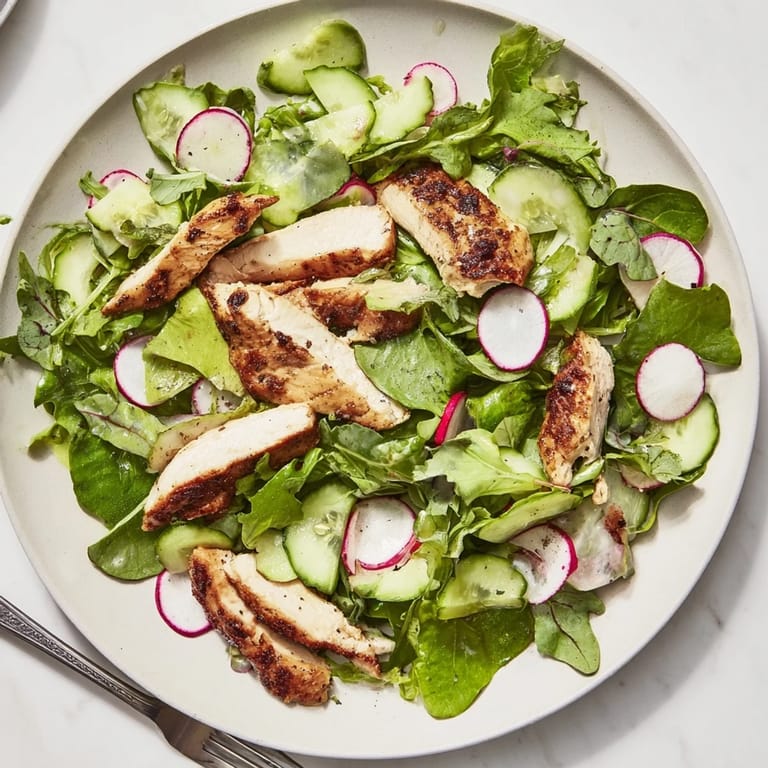 Serving suggestion for Spring Detox Chicken Salad: a light, low-carb main dish topped with a zesty lemon vinaigrette.
