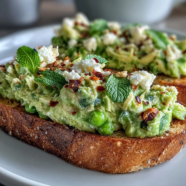 Hearty chicken and smashed pea toast, perfect for a quick and satisfying lunch.