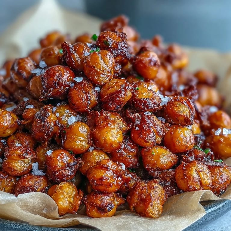 Crunchy, oven-baked chickpeas coated in spices, ideal for a healthy vegan treat.