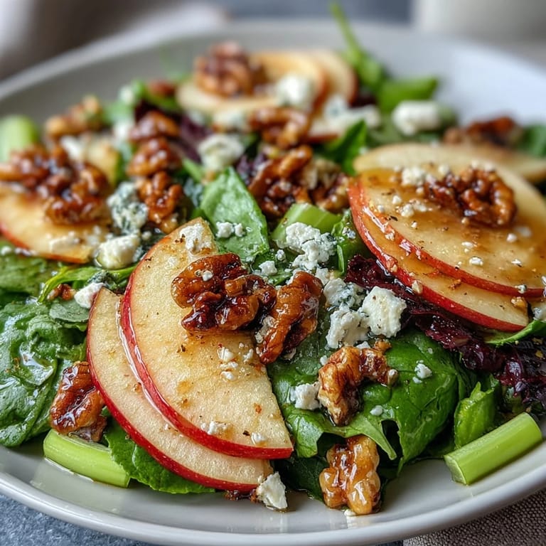 A vibrant apple and walnut salad, perfect tossed with greens and savory vinaigrette.