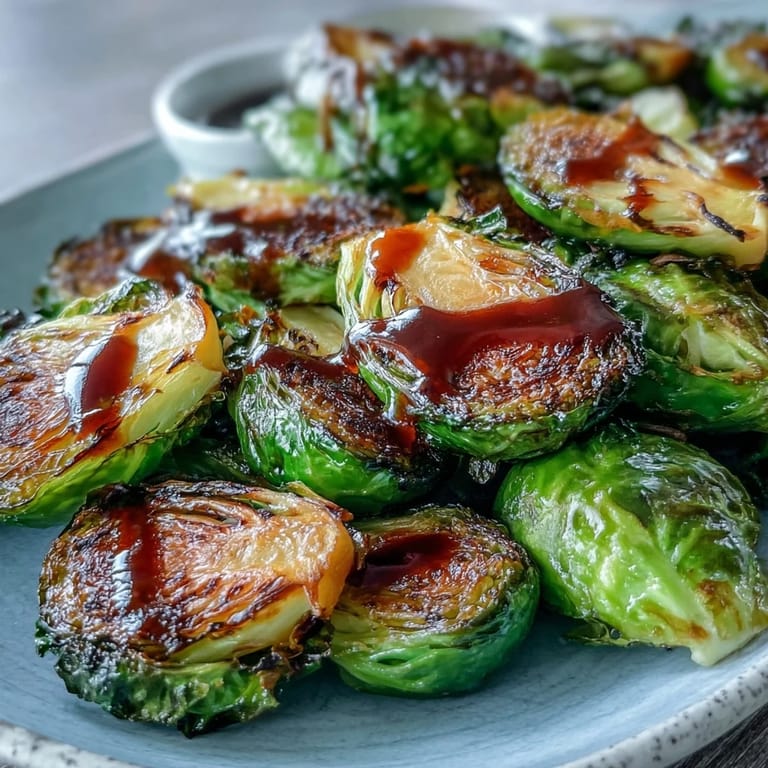 Caramelized Brussels sprouts, tender and sweet with a tangy balsamic drizzle.