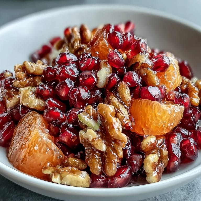 Colorful pomegranate and walnut salad, perfect for a healthy, easy appetizer.
