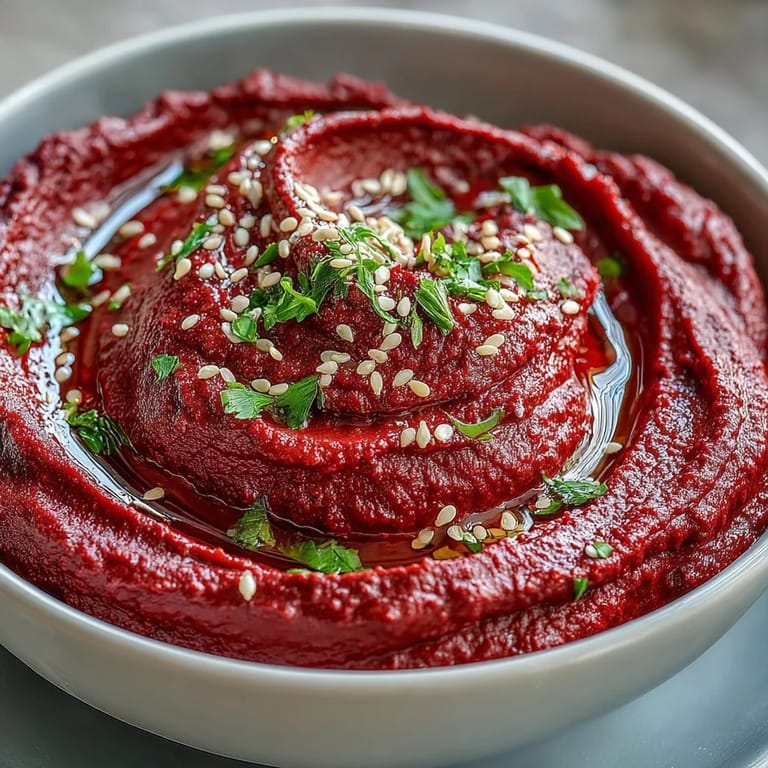 Whipped Roasted Beet Hummus, showcasing a smooth texture perfect for dipping.