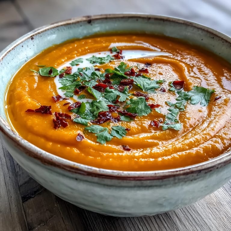 Steaming pot of vegan Carrot, Celeriac and Chilli Soup with rustic vegetables on a wooden table.