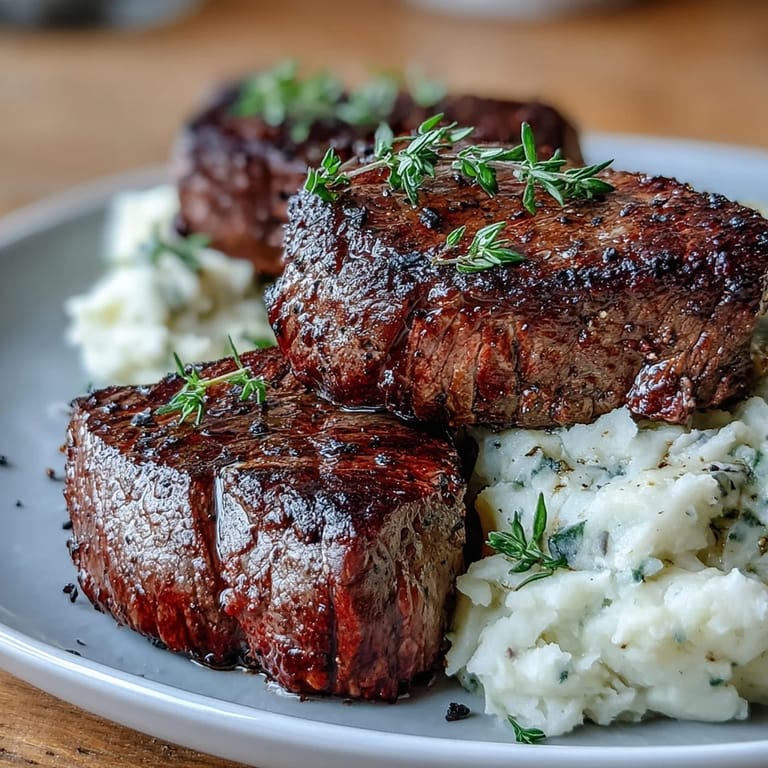 A rustic serving of Venison Steaks with Caraway Crushed Swede, featuring tender pink meat against a backdrop of buttery root vegetables.