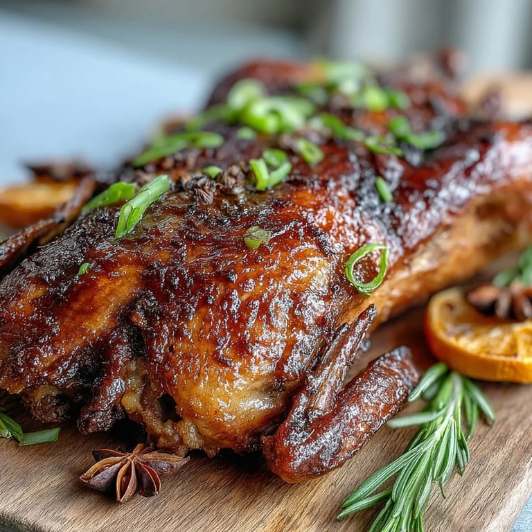 Aromatic Five-Spice Roast Ducks sizzling in a roasting pan, showcasing crispy golden skin and rich pan juices.