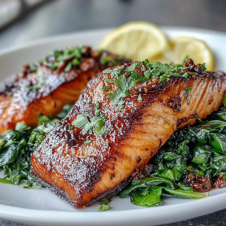 Golden, juicy Air Fryer Salmon and Swiss Chard with tender leaves and a squeeze of lemon, perfect for a quick gluten-free weeknight dinner.