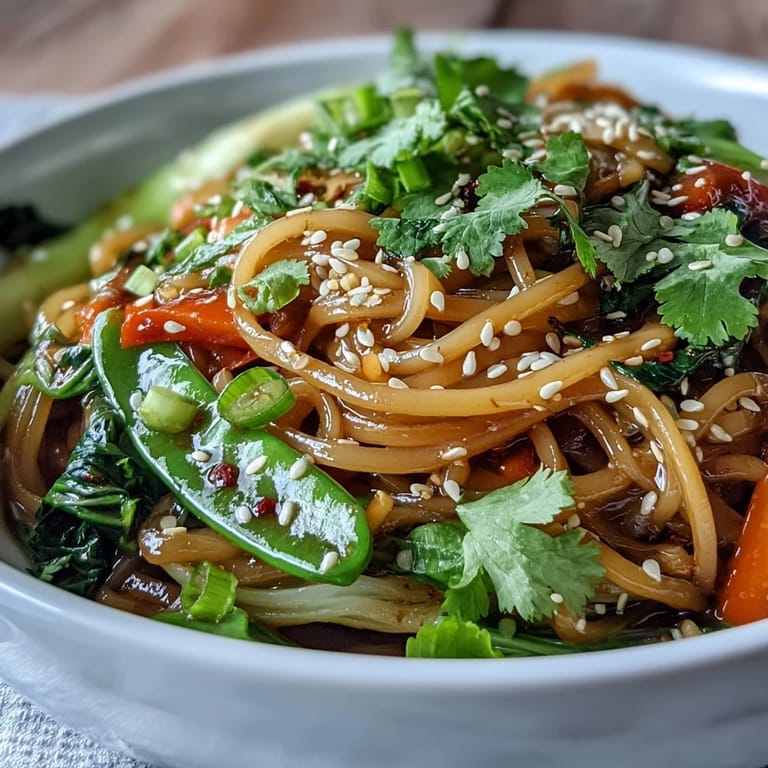 A vibrant, low-carb shirataki noodle bowl garnished with toasted sesame seeds and fresh herbs for a healthy, quick meal.  
