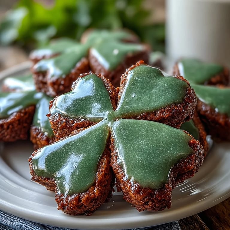 Buttery sugar cookies shaped like shamrocks, frosted with glossy green royal icing and ready for a festive treat.