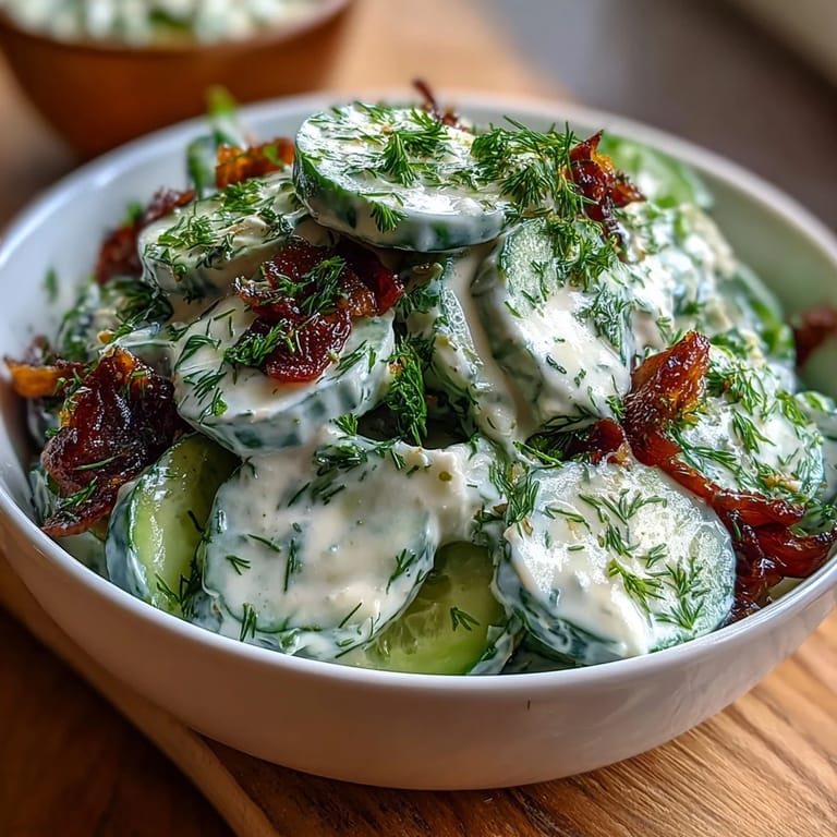 Creamy Cucumber Salad with Dill and Greek Yogurt, perfect for picnics with crunchy cucumbers and fresh herb dressing.