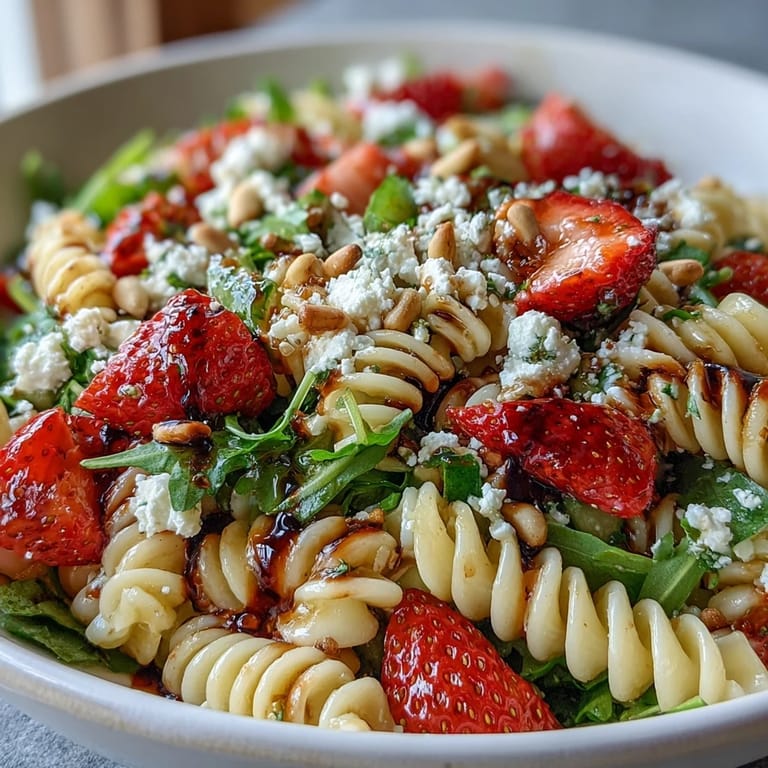 Creamy feta and sweet strawberries shine in this Spring Pasta Salad with Strawberries, Feta, and Arugula, perfect for warm-weather meals.