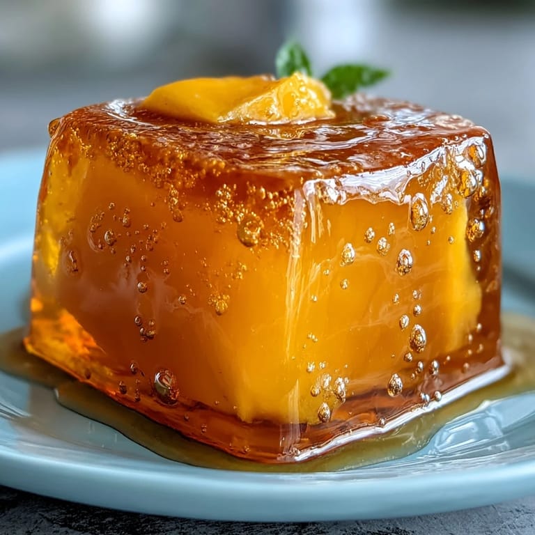 Perfectly cubed Mango Agar-Agar Jelly topped with luscious coconut milk, ready to enjoy.