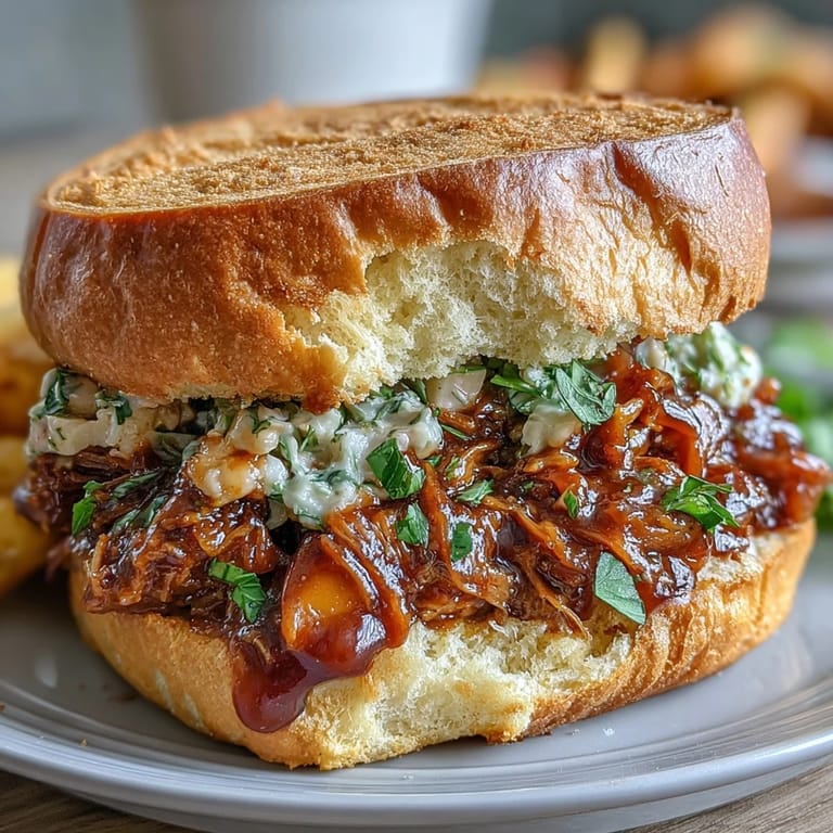 Tangy BBQ Pulled Jackfruit Sandwiches piled high with creamy coleslaw, ready to enjoy.