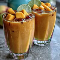 Vibrant mango peach sangria with fresh citrus slices, perfect for a refreshing summer party drink.