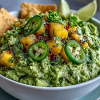 Vibrant Easy Cinco de Mayo Guacamole with mango and jalapeño, perfect for festive gatherings.