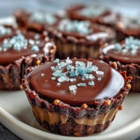 Decadent chocolate cups with a salty pretzel crust and creamy peanut butter filling, topped with smooth melted chocolate.