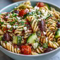 Easy Summer Pasta Salad with Italian Dressing, a colorful medley of pasta, vegetables, and mozzarella, tossed in zesty dressing for a refreshing dish.