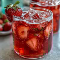 Vibrant pink Pink Starburst Refresher with fresh strawberries and coconut milk, a sweet-tart berry citrus drink perfect for summer.